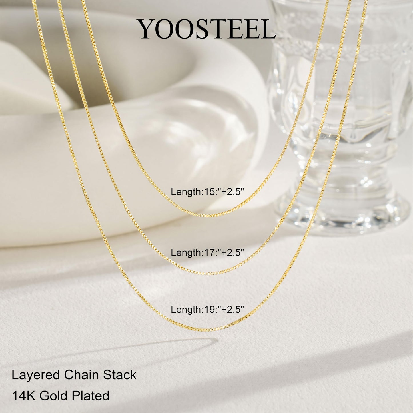 Yoosteel Layered 14k Gold Plated Necklace for Women,Dainty Thin Box Chain Choker Necklaces Set Stack Trendy Jewelry Gifts for Women