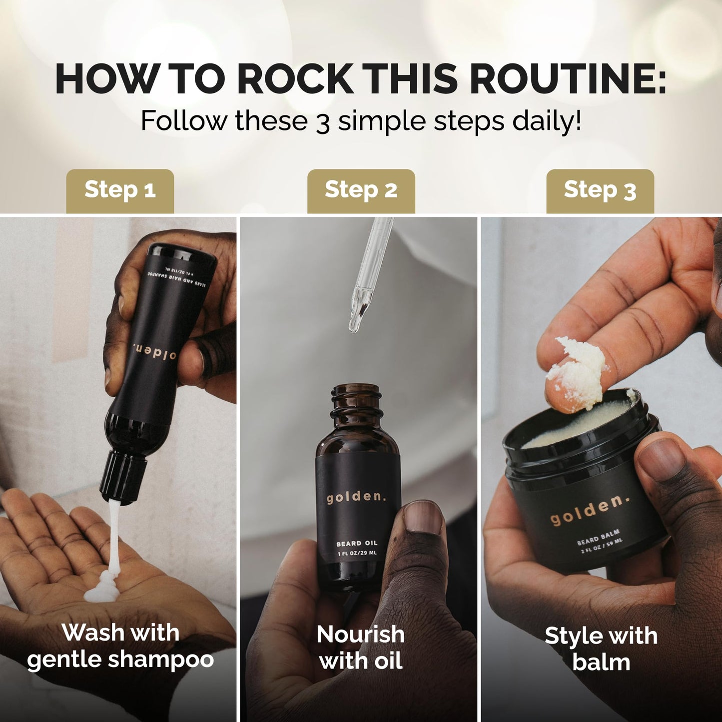 Golden Grooming Co. Everyday Beard Bundle – Complete Beard Care Set | Includes Beard Oil, Balm & Shampoo (Regular, Warm Cedar)