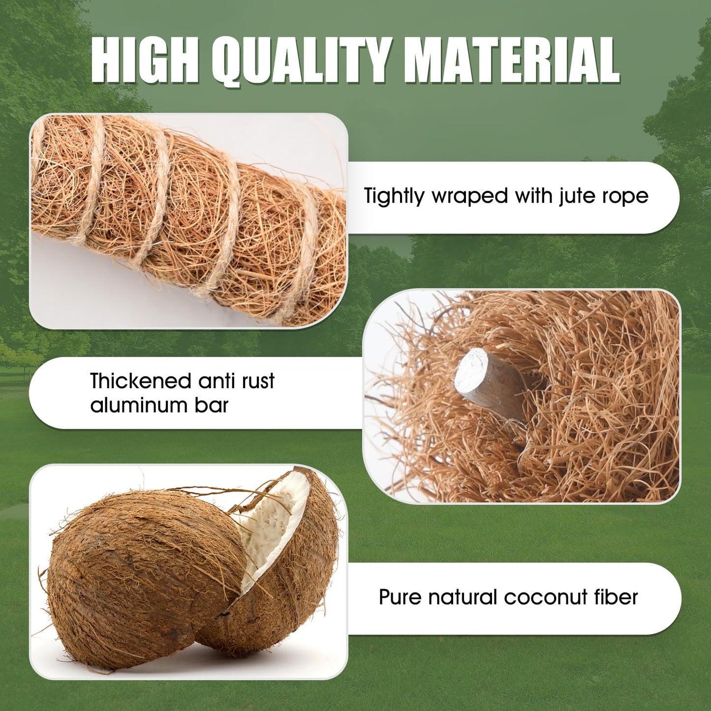 Handmade Coco Coir Moss Pole - 48 Inch Bendable Sticks Support for Climbing Plants, Monstera, Indoor Plants to Grow Upwards