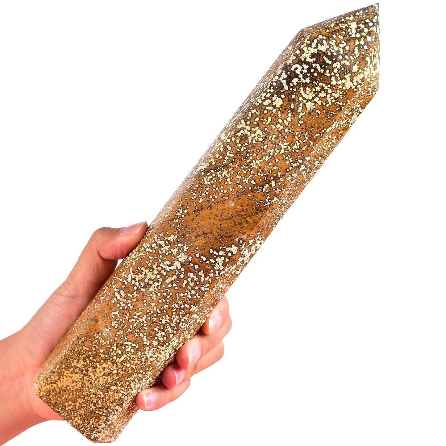 AMOYSTONE Large Yellow Ocean Jasper Stone Wand Healing Crystal Obelisk Tower 6 Faceted Column Reiki Chakra Meditation Therapy 2.2-2.6 LBS