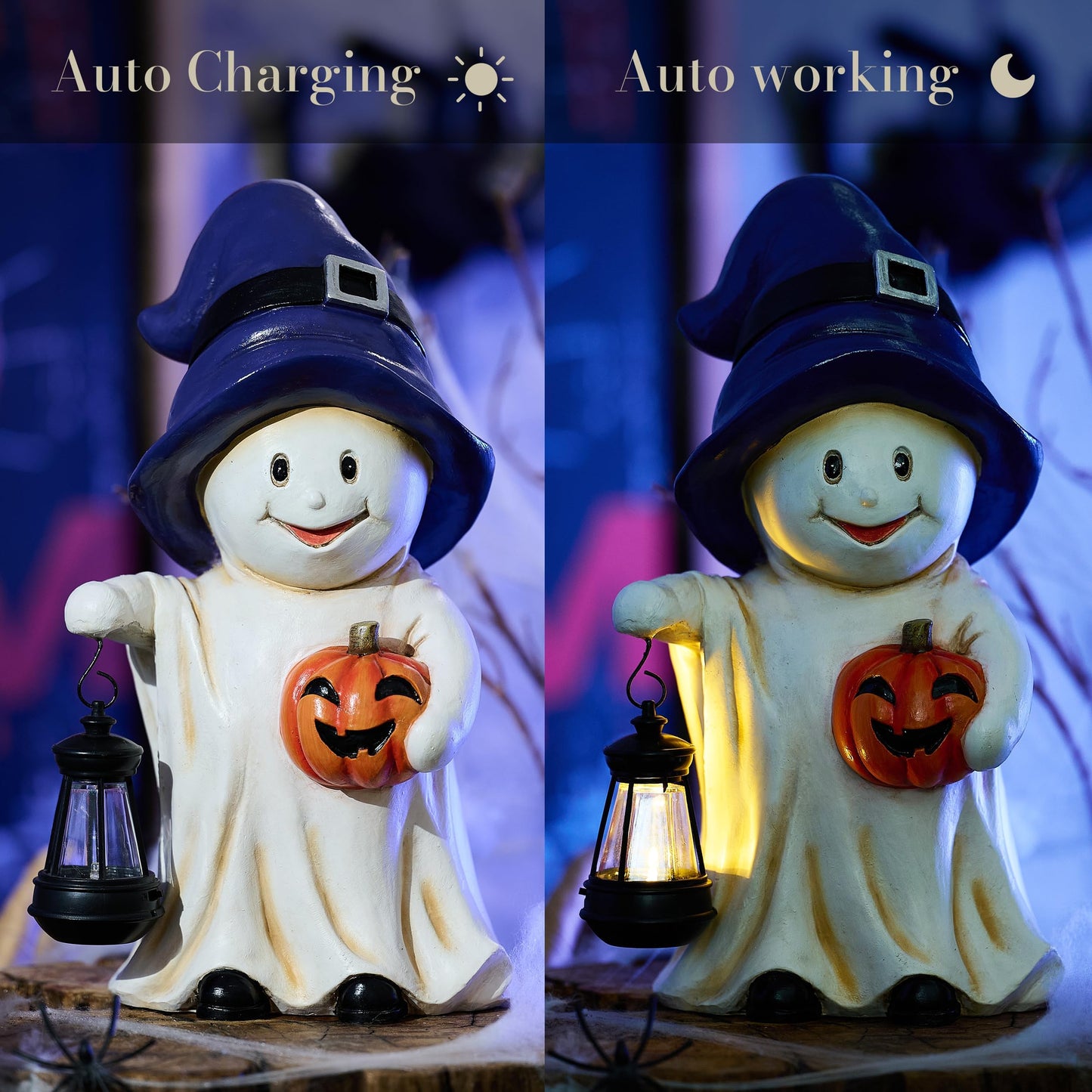 TERESA'S COLLECTIONS Halloween Decorations, Ghost Decor, Large Ghost with Solar Light, 10.6", Waterproof Resin Halloween Decor, Ghost Gifts, Hallowen Gifts, Indoor/Outdoor