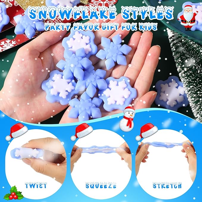 Jerify 150 Pcs Snowflake Winter Fidget Toys Frozen Party Favors Winter Stress Balls Bulk Soft Sensory Fidget Sticky Toys Ice Skating Cute Party Favors for Goodie Bag Stuffers