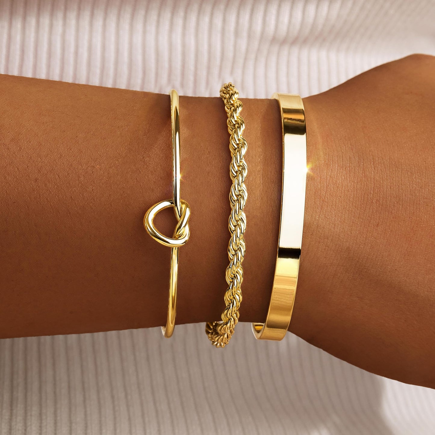 Poxtex Gold Bangle Bracelets Stack for Women, Gold Cuff Link Chain Bracelets, Trendy Waterproof Jewelry Gifts Adjustable