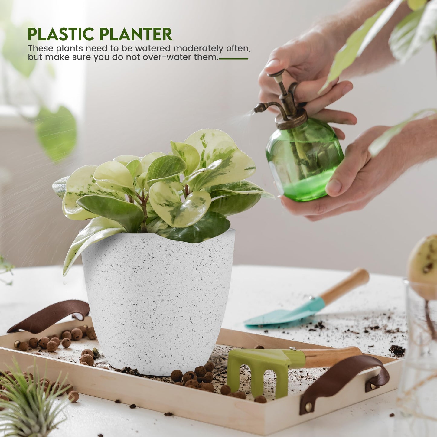 Utopia Home - Spotty Plant Pots Indoor with Drainage - 7/6.6/6/5.3/4.8 Inches Flower Pots - 10 Pack Plastic Planters - Ideal for Stocking Stuffers - (Speckled Grey, Pack of 10)