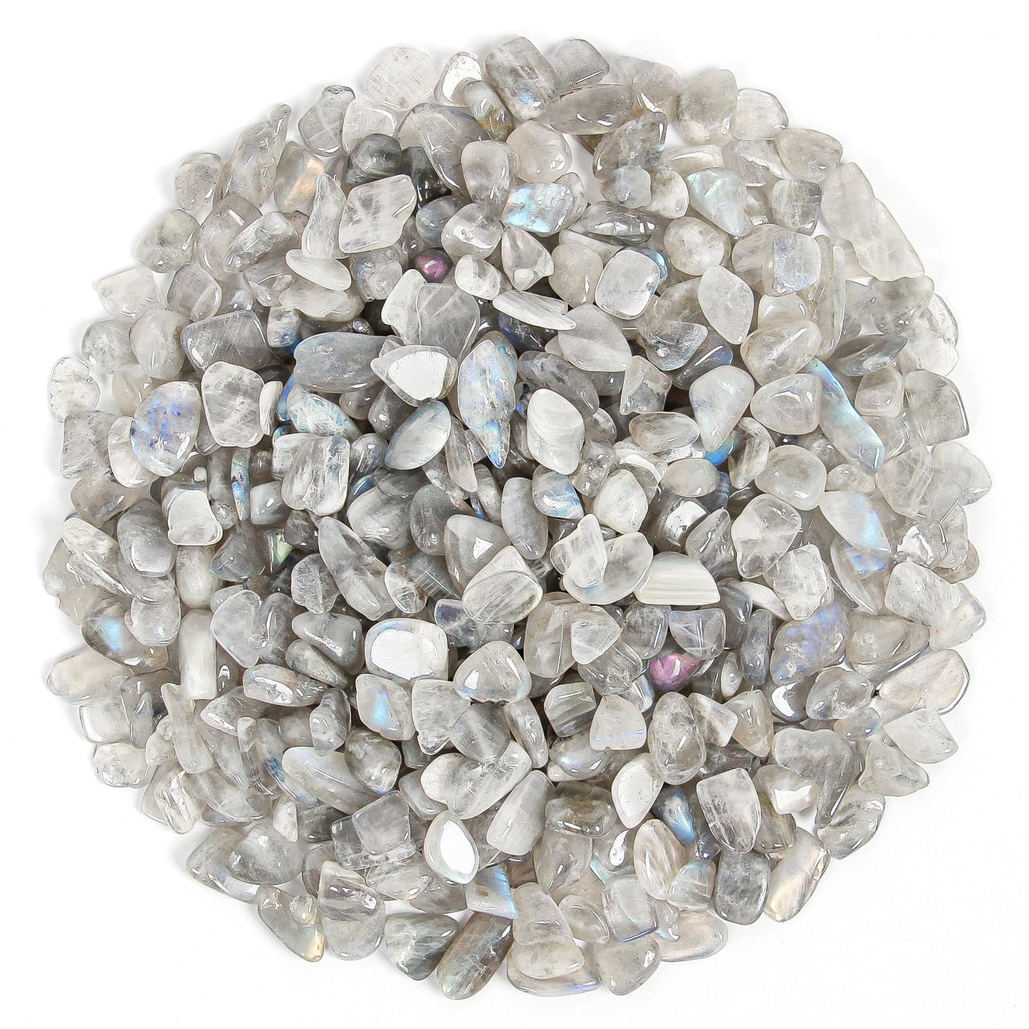 1.1lb Natural Crushed Grey Moonstone Labradorite Crystal Tumbled Chips - Grey Labradorite Healing Crystals Chips Bulk