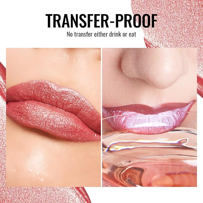 Oulac Bronzy Pink Lipstick for Women, Metallic Shine Liqiud Lip Gloss, Lip & Eye 2 IN 1, Long Lasting Waterproof Lipstick, Oil-Based Formula, Transfer Pfoof, Vegan MD06