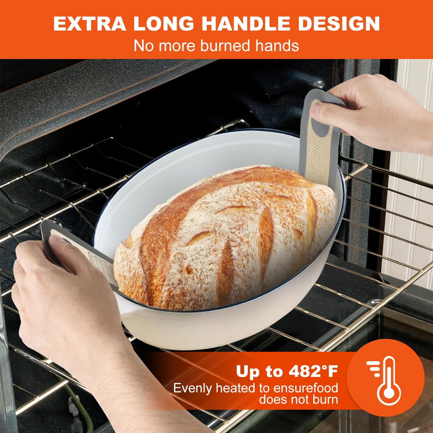 PLAPITATE Silicone Bread Sling Dutch Oven Liner, Non-Stick & Easy Clean Reusable Oval Silicone Baking Mat with Long Handles, Easy to Transfer Sourdough - 2 Gray Set