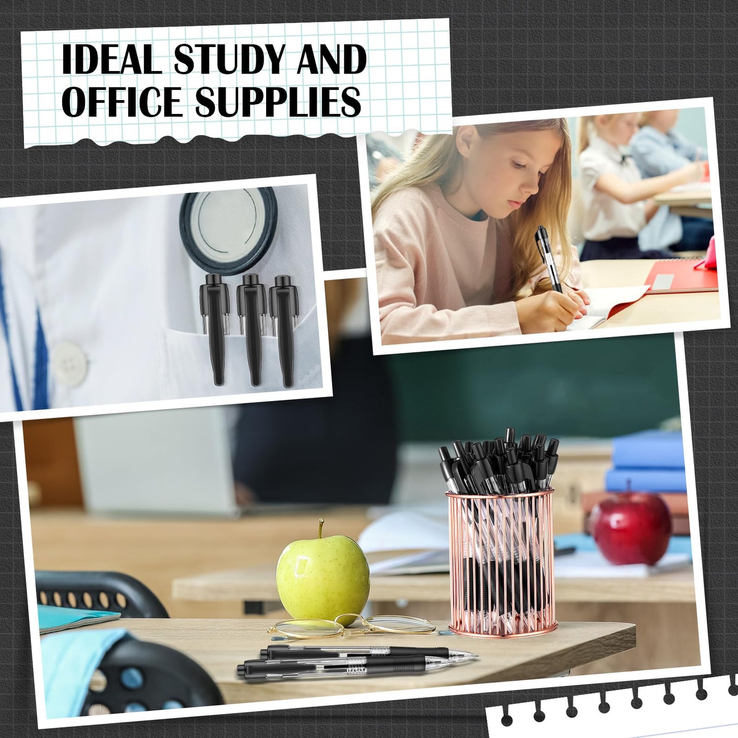 Fulmoon 100 Pcs Gel Ink Pens Retractable Ballpoint Medium Point 1.0 mm Ballpoint Smooth Writing Click Pens for Journal Writing Office Home(Black Ink)