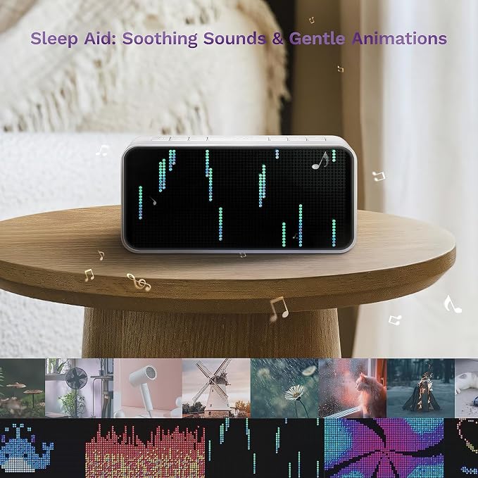 Dekala PixelRise Smart Alarm Clock for Bedroom,Pixel Art LED Dot Matrix Display, Weather Temperature Animation, Loud Dual Alarm for Heavy Sleeper, Sleep White Noise, WiFi Weather & DST Time Sync, App