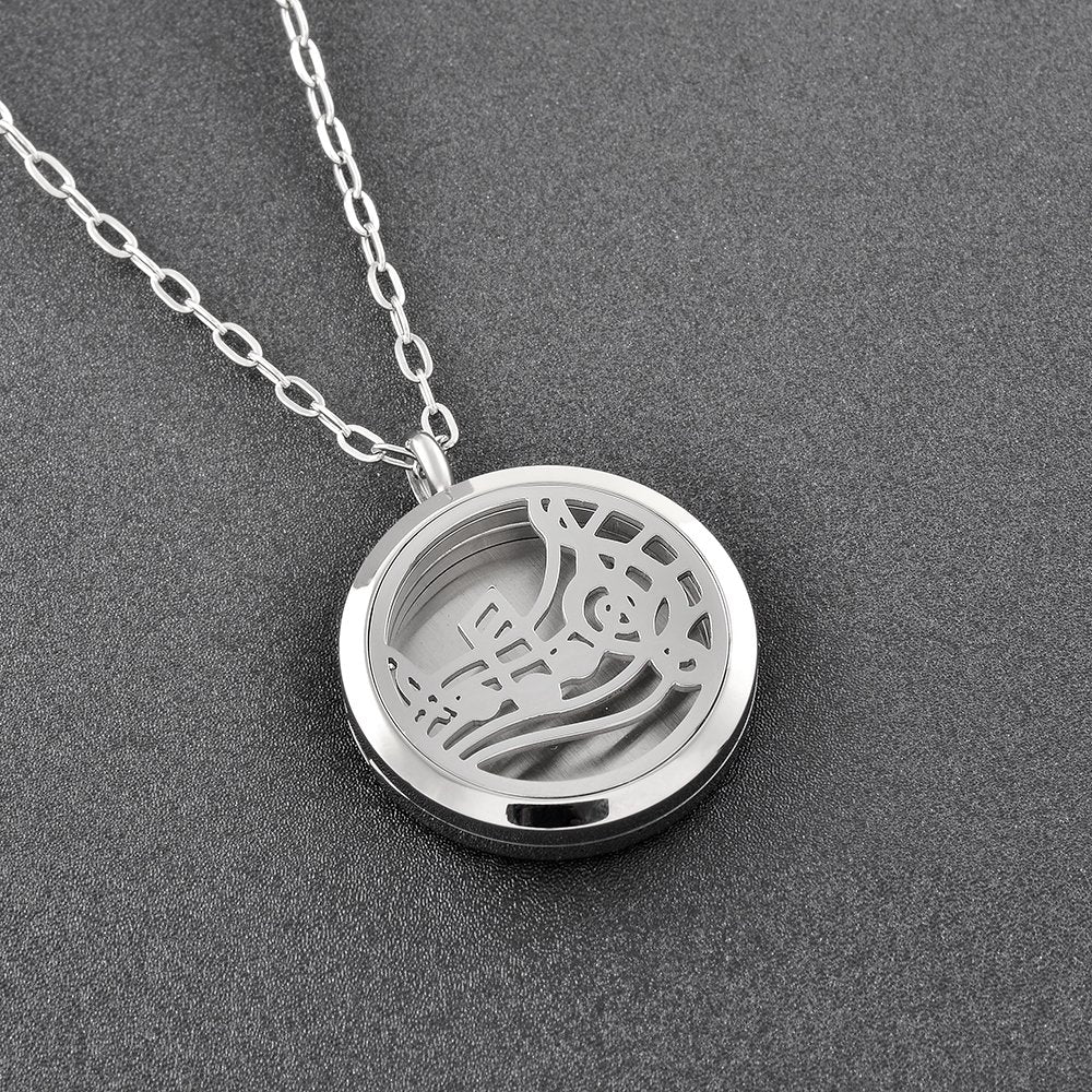 mingkejw Essential Oil Diffuser Necklace Aromatherapy Pendant Locket Jewelry Stainless Steel Perfume Necklace| 22’’ Adjustable Chain| 12 Refill Pads| Gift Box