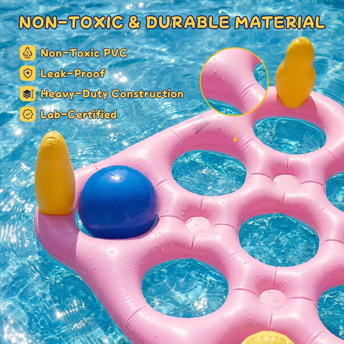 ECHTPower Tic-Tac-Toe Pool Toys Games - 2-in-1 Giant Inflatable Pool Floats with Ring Toss Set and 10 Balls, Fun Summer Party Water Beach Float Pool Game for Adults Teens Kids (Pink)