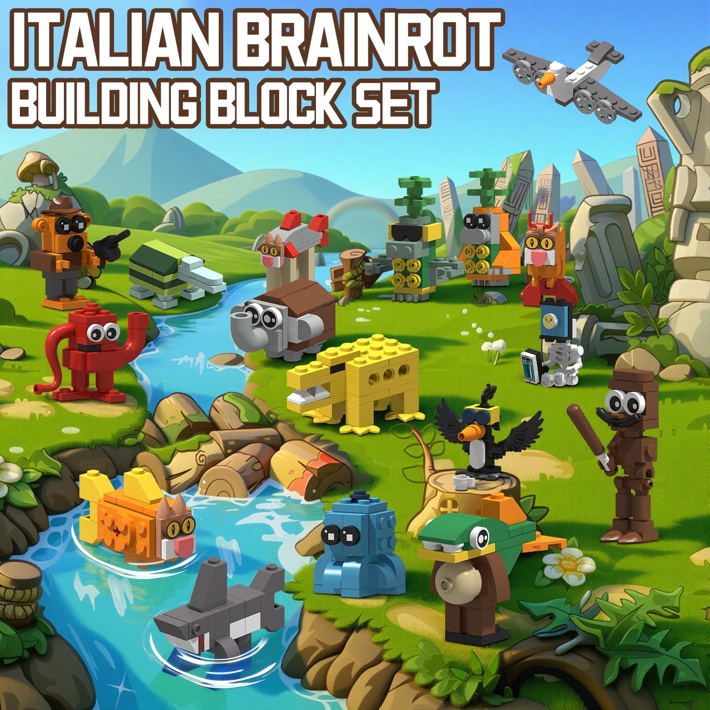 Myth Qholve Italian Brain Rot Unique Cartoon Characters Building Blocks 17 in 1 Educational & Entertaining Gift Idea for Kids Teens & Adults
