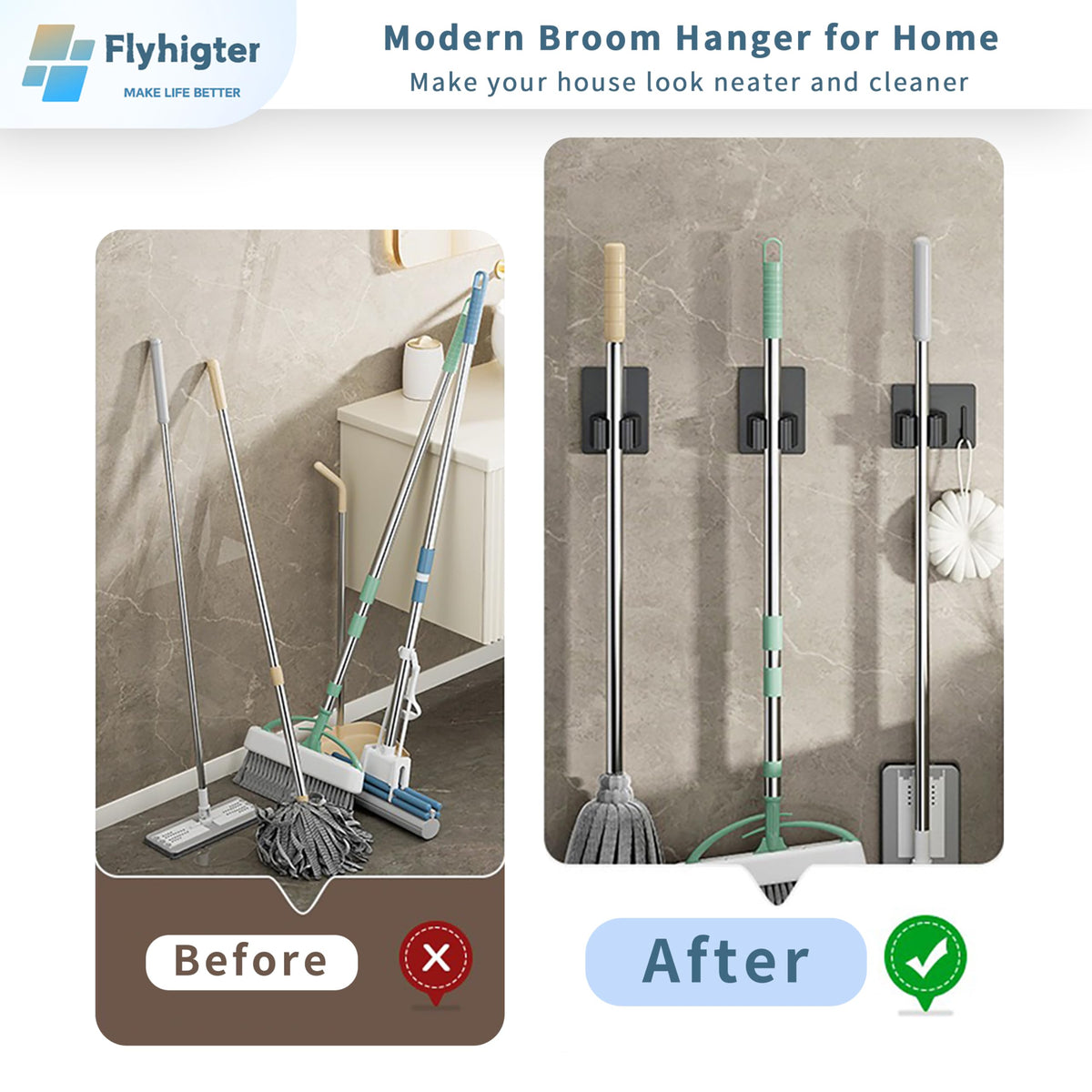6 Pack Stainless Steel Mop and Broom Holders