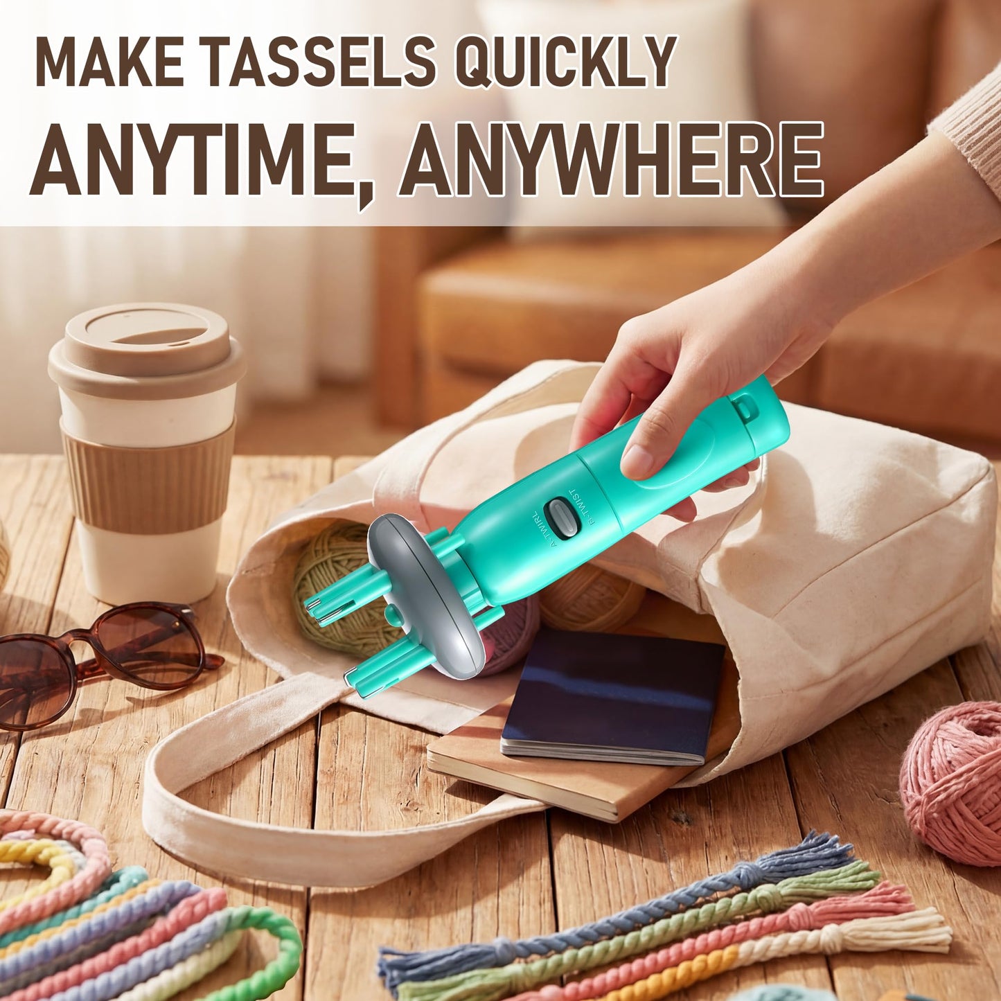 Gulfmew Portable Cord Maker & Fringe Twister, Handheld Yarn Crafting Tool for DIY Macrame & Knotting, Lightweight & Beginner-Friendly, Twisting Tassels in Seconds for Scarves(Green)