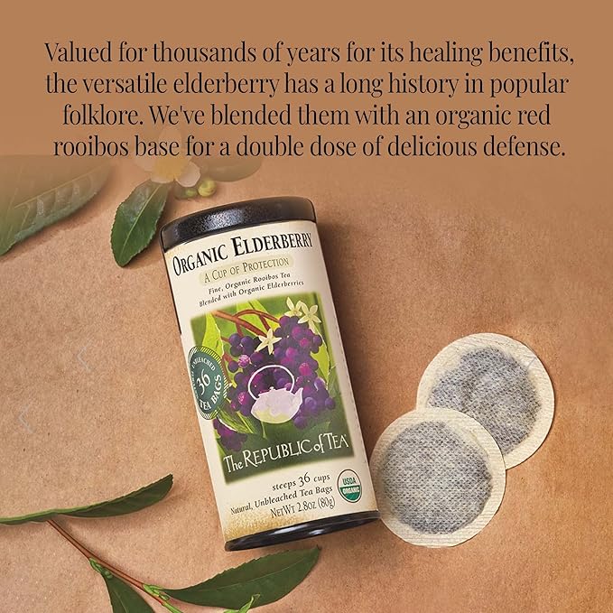 The Republic of Tea Organic Elderberry Herbal Tea, 250 Tea Bag Bulk