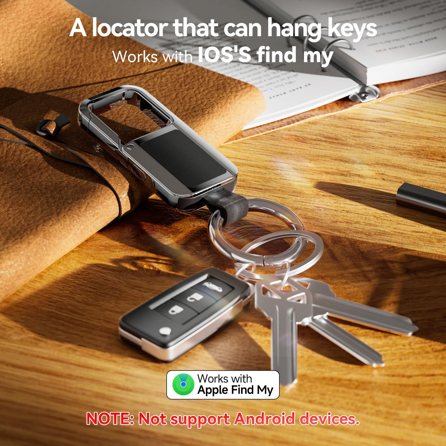 Anit Lost Key Chain, Key Finder Works with Apple Find My, Zinc Alloy Waterproof IP67 120dB Loud Key Tracker with Locator Sound, Heavy Duty Key Ring for Men, Replaceable Battery, Black