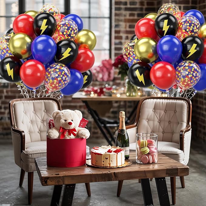 Red Blue Gold Balloons, 12 Inch Red Blue Black Helium Balloons with Confetti Balloon Carnival Circus Birthday Party for Boys Baby Shower Wedding Party Decoration Supplies