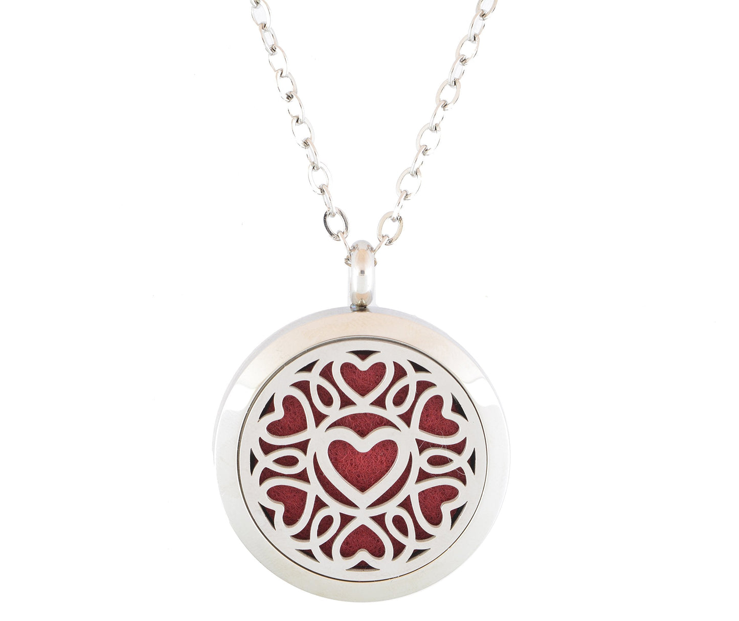Aromatherapy Essential Oil Diffuser Stainless Steel 30MM Silver Magnetic Locket Pendant with Chain Necklace and Colored Refill Pads & Diffuser Bracelet All in a Velvet Bag (heartvalentine)