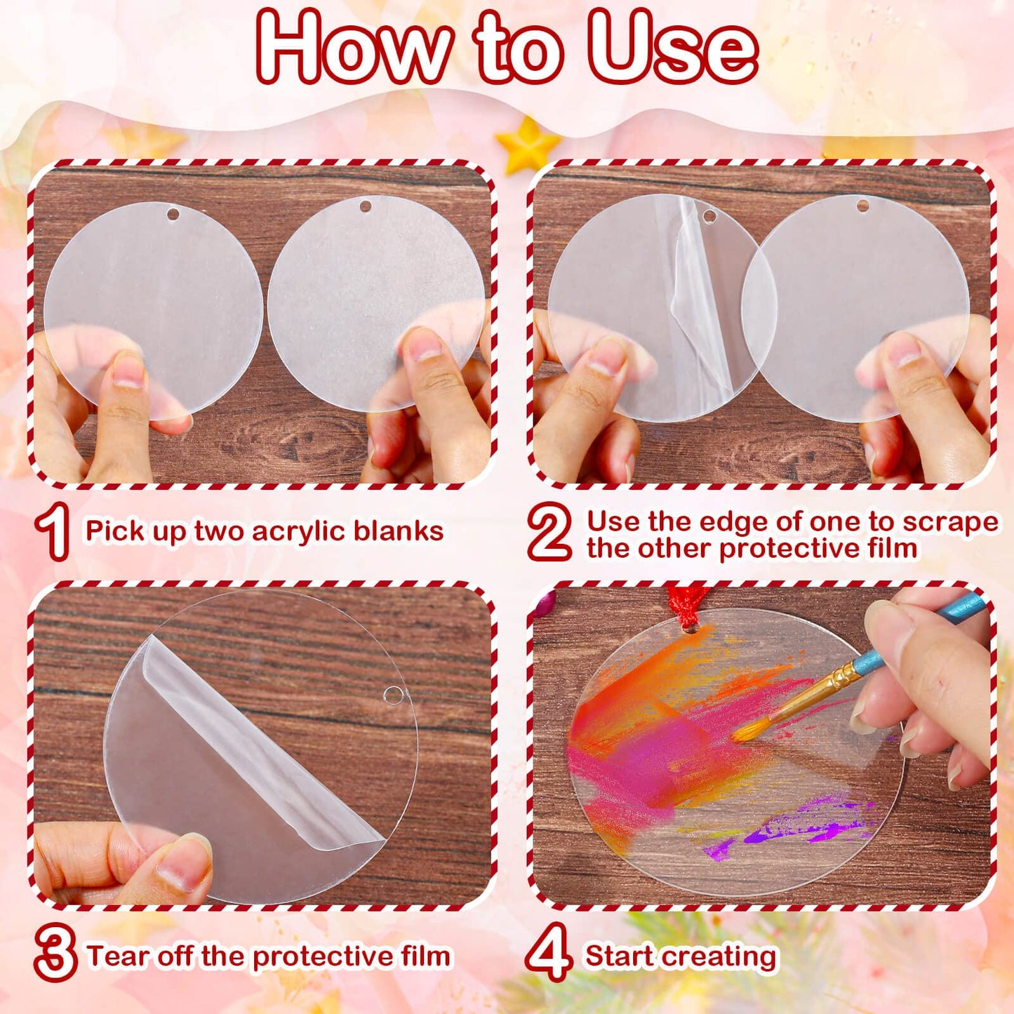 Caffox 50Pcs Acrylic Ornament Blanks, 3 Inch Round Circle Bulk for Vinyl Clear Discs Keychain with Hole Engraving DIY Projects and Art Crafts, 0.04 Inch Thick Acrylic Blanks