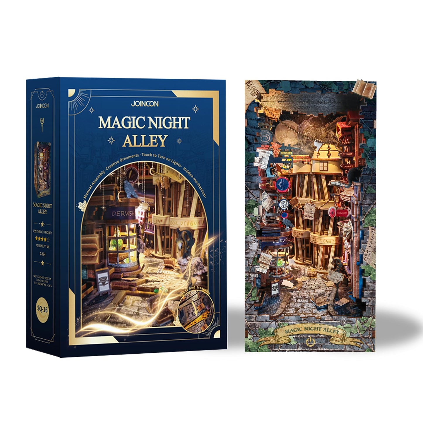 Book Nook with LED Light - 3D Puzzles for Adults, DIY Miniature House Kit, Exquisite Bookshelf Decor, Book Shelf Decor, Perfect, Dollhouse Magic Book Nooks-Magic Night Alley