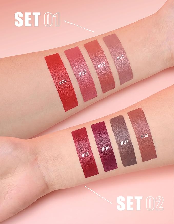 Erinde Matte Lipstick Crayon Set, 4 Colors 24 Hour Long-Lasting Waterproof Velvet Lip Crayons, Dusty Mauve Nude Rosewood Terracotta Red Neutral Lip Liner Pencil for Women Vegan & Cruelty-Free