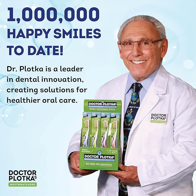MOUTHWATCHERS Soft Flossing Toothbrush, 4 Pack, Green, Manual Soft Toothbrush for Adults, Ultra Clean, Good for Sensitive Teeth and Gums, by Dr. Plotka's