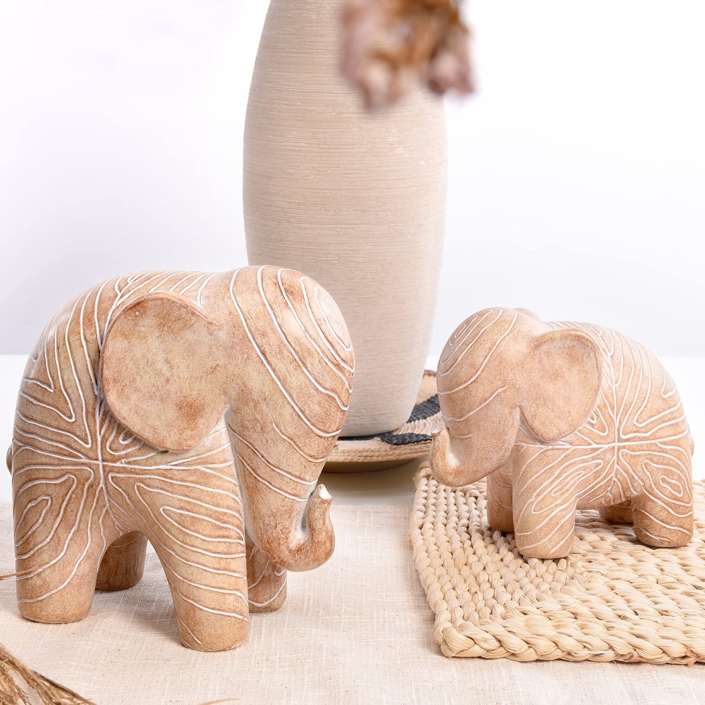 Kakizzy Elephant Statue, African Animal Decor, Wooden Elephant Gift for Women, Boho Decor for Living Room, Shelf, Office（1Pack, Big）