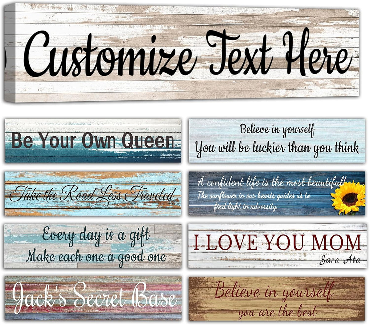 CHAOSETKEN Custom Text Sign Wall Art Personalized Family Quote Wall Decor Family Sign Canvas Prints Customized Wood Text Quote Pictures Rustic Farmhouse Decor Framed (32L x 8W)