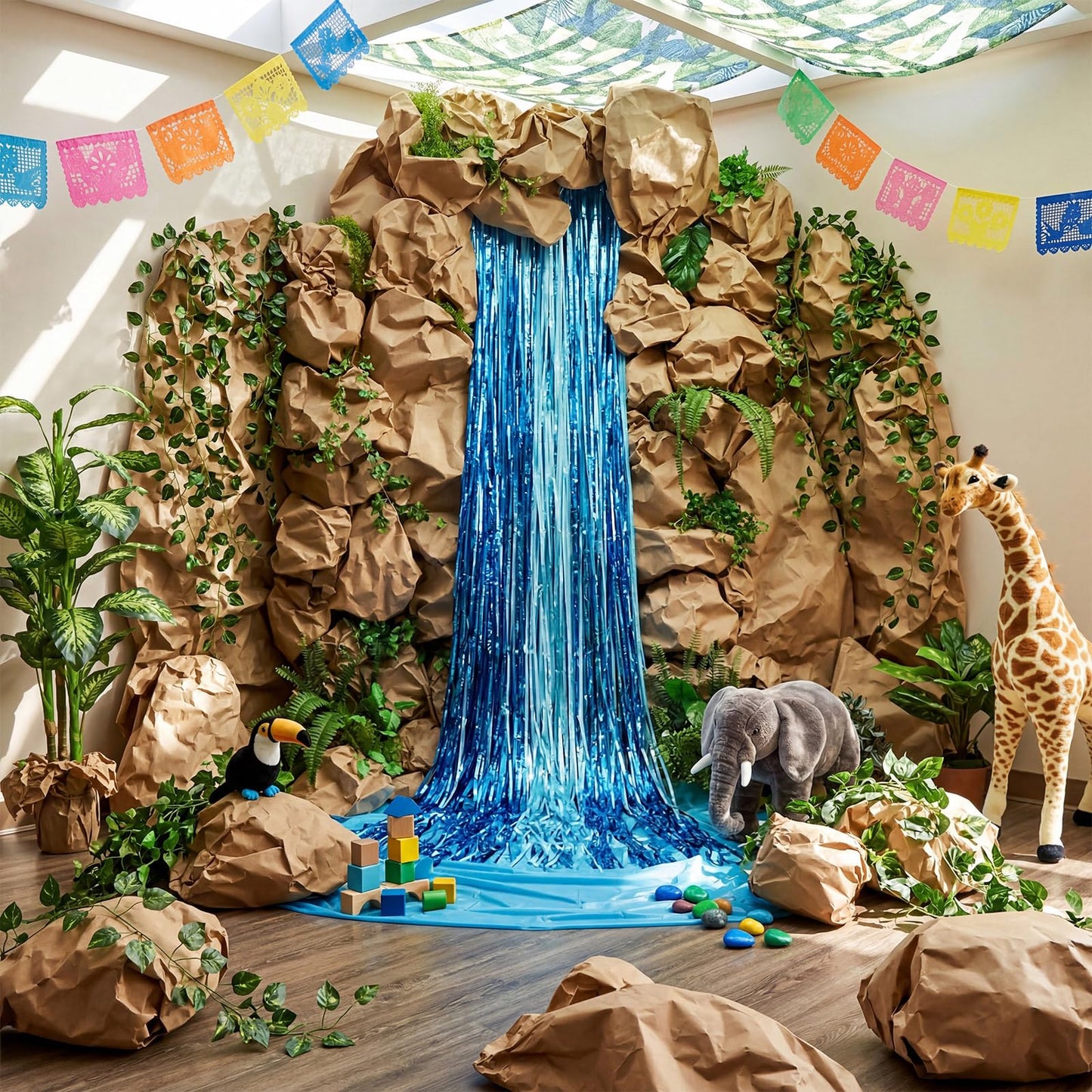 FunooFuno 2026 Vbs Rainforest Waterfall Decor Kit – Jungle Themed DIY Rock & Cascading Waterfall Backdrop for Vacation Bible School, Sunday School, Kids' Ministry, and Tropical Party Decorations