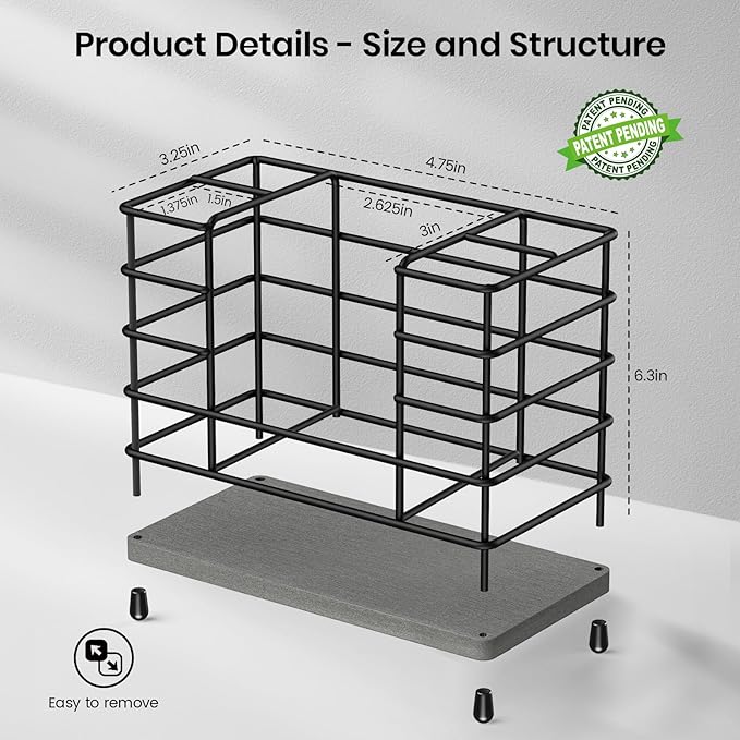 Toothbrush Holder with Quick Drying Mat—Toothbrush and Toothpaste Holders for Bathrooms—5 Slots Openwork Design Black Toothbrush Holder Set,Bathroom Counter Organizer for Electric Toothbrush