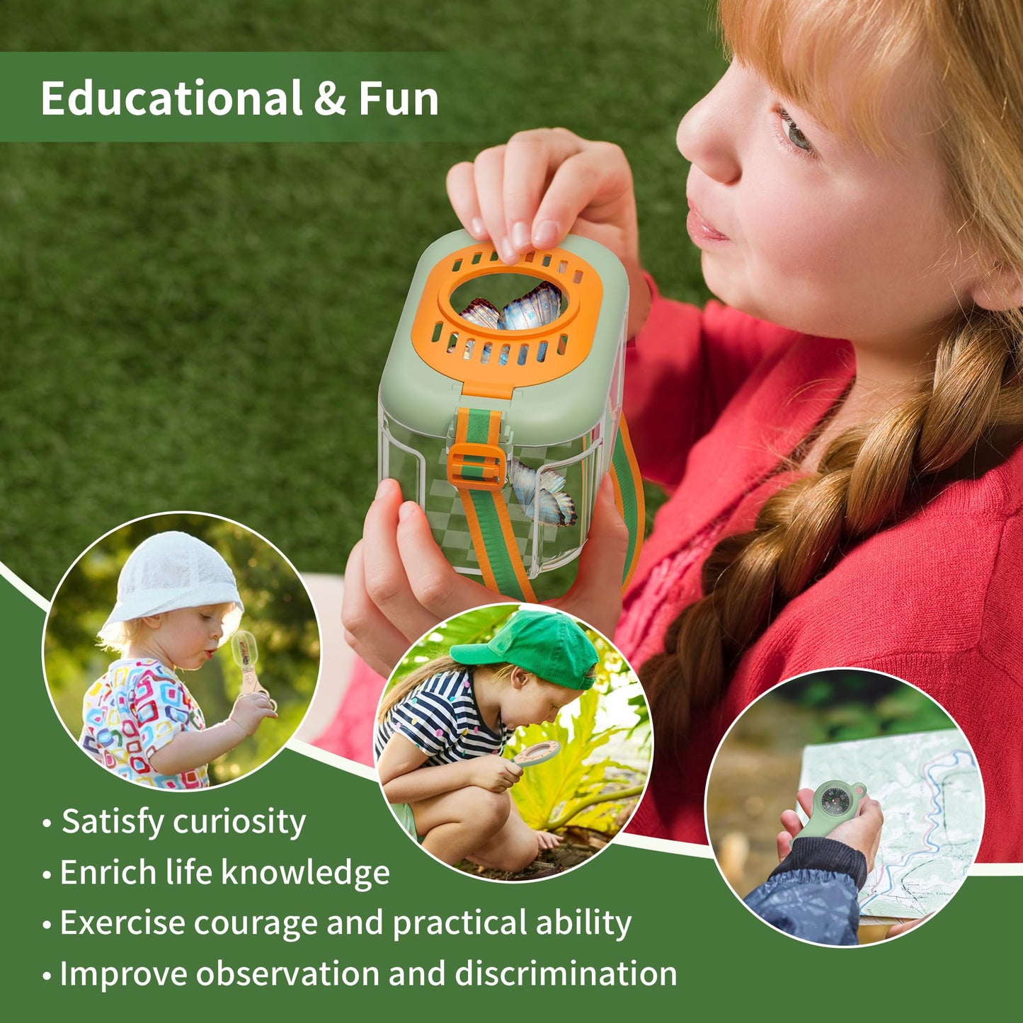 KOALA DIARY Bug Catcher for Kids Explorer Bug Catching Kit,Magnifying Glass, Tweezers, Whistle & Compass, Learning Guide, Insect Habitat, Outdoor Toys(3 Year +) (Kids Bug Catcher Set)