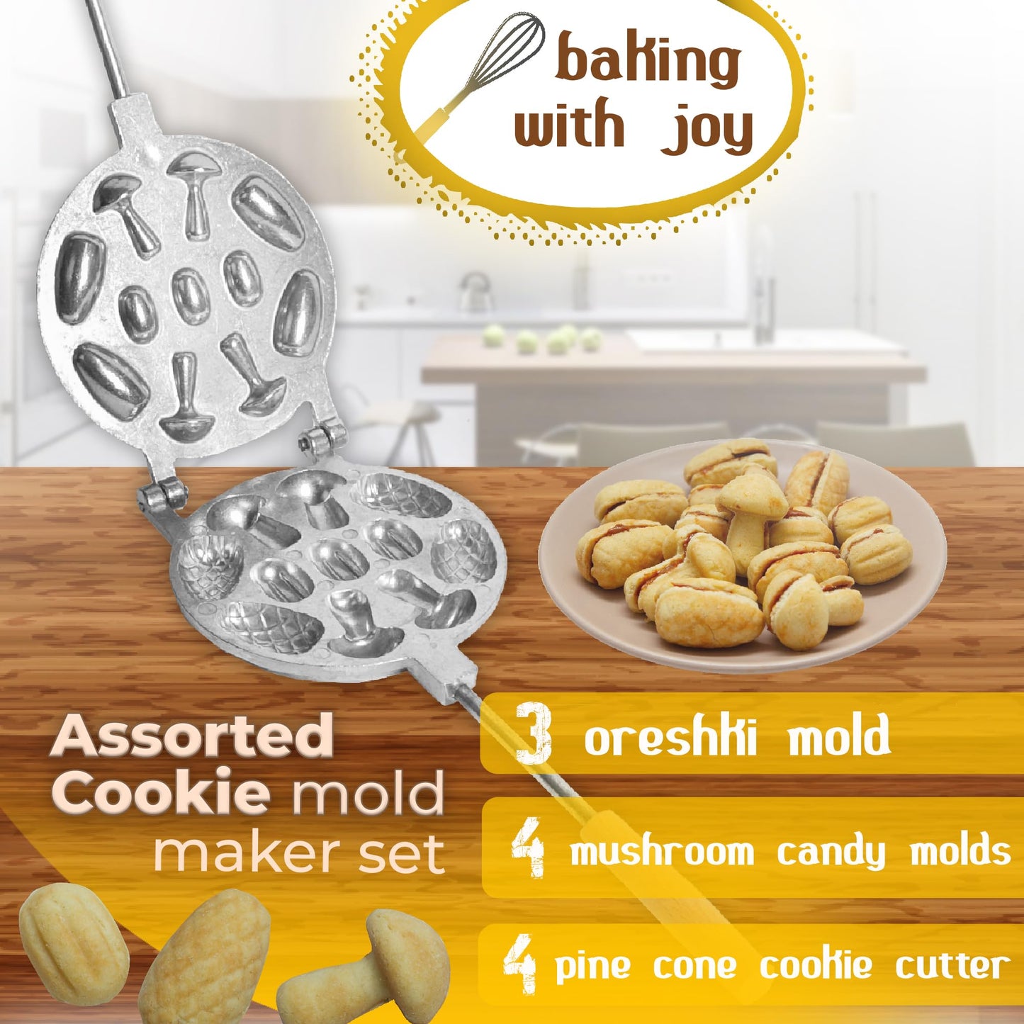 Ultimate Assorted Cookie Maker For Filling from 3 Oreshki Mold + 4 Pine Cone Cookie Cutter + 4 Mushroom Cookie Candy Maker - Walnut Mold - Molde Para Hacer Nueces Cubanas