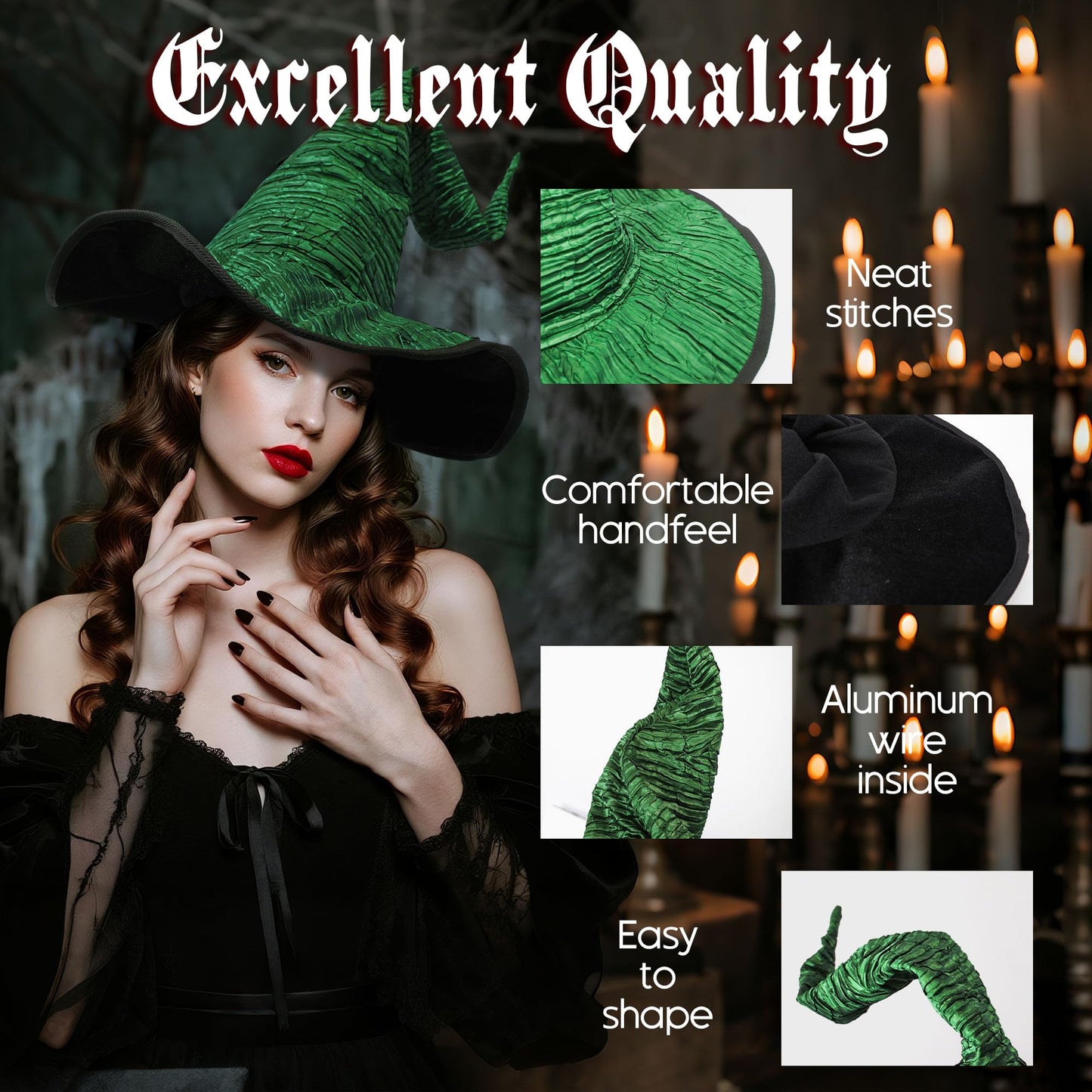 Wizard Hat for Adult Halloween Costume Witch Hat Cosplay Accessory Can Be DIY Your Own Styling (Style-B green)