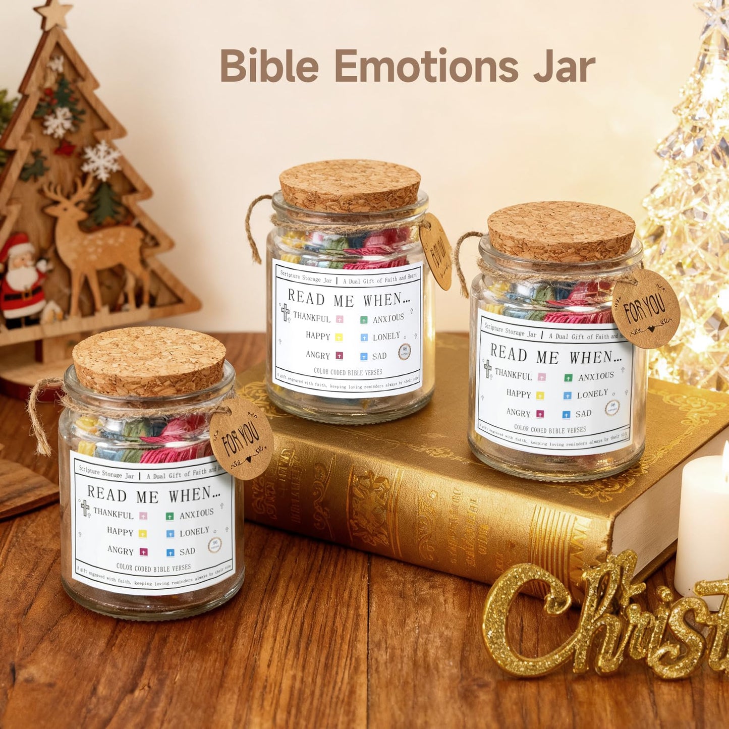 Bible Jar with Lid, Read Me When Bible Verses Jar for Emotions, Inspirational Scripture Storage for Bible Study & Prayer, Christian Gifts for Women and Men, Birthday Gift for Mom Father