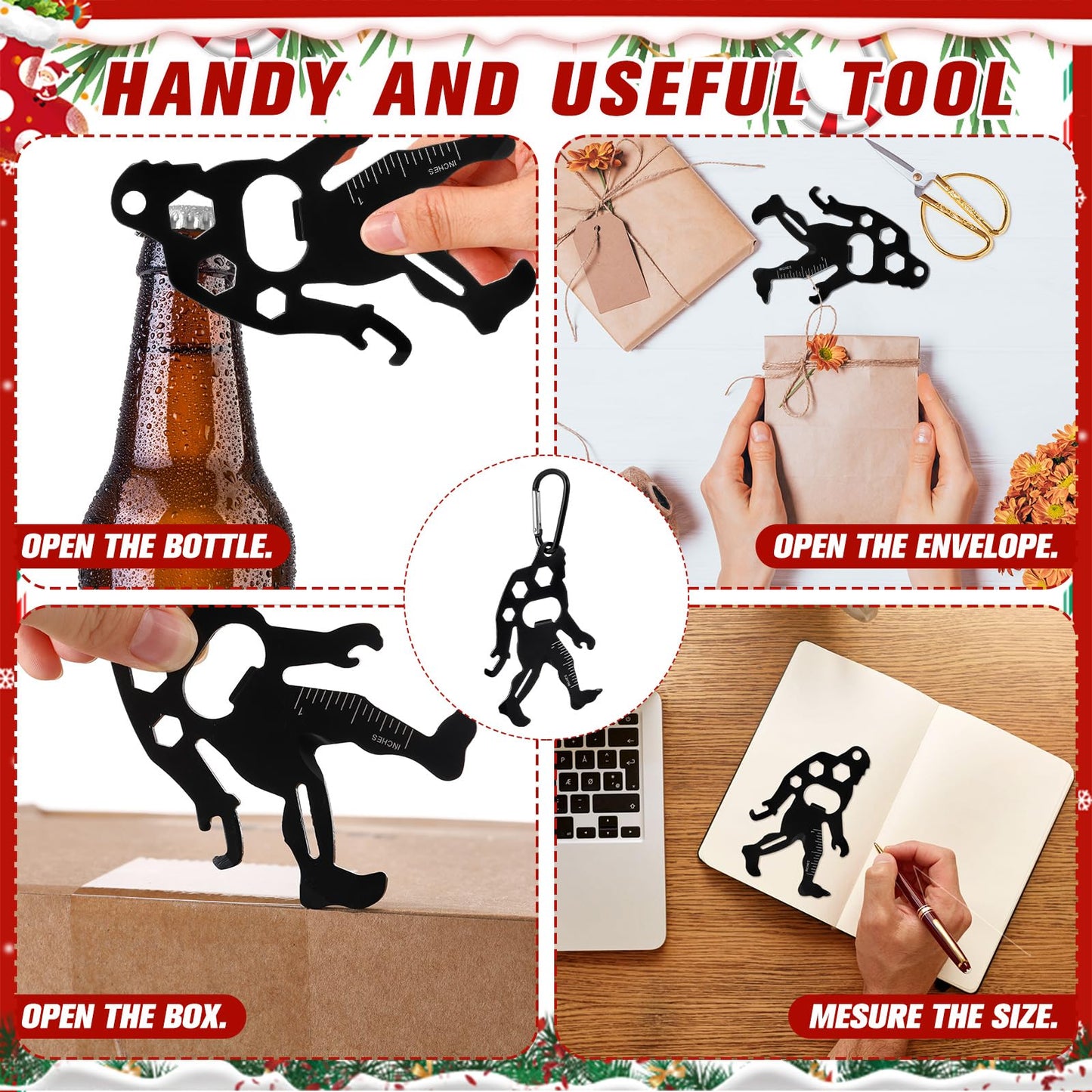 Cholemy 12 Pcs Credit Card Tool Novelty Stocking Stuffer Wallet Multitool Edc Gadget Friendship Bigfoot Sasquatch Elephant Gift Small Hand Carabiners Tool for Father Day Men Birthday(Ape-man,Black)