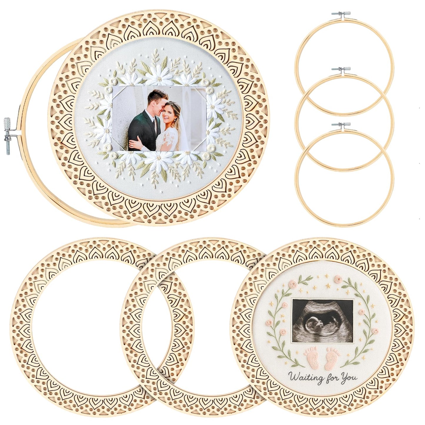 Kuabiz 8 Pcs Wood Embroidery Hoop Frame with Embroidery Hoops 8 Inch Heart Shaped Wooden Display Frame and Hoops for Finished Cross Stitch Craft Projects, Sewing & Decorative Ornaments