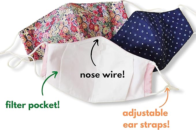 HOPE LOVE SHINE Face Mask Adjustable Filter Pocket Reusable Breathable Washable Cloth Mask Face Masks for Women Men - 3 Pack