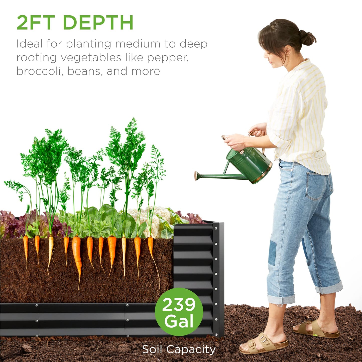 Best Choice Products 8x2x2ft Outdoor Metal Raised Garden Bed, Rectangular Deep Root Planter Box for Vegetables, Flowers, Herbs, and Succulents w/ 239 Gallon Capacity - Gray