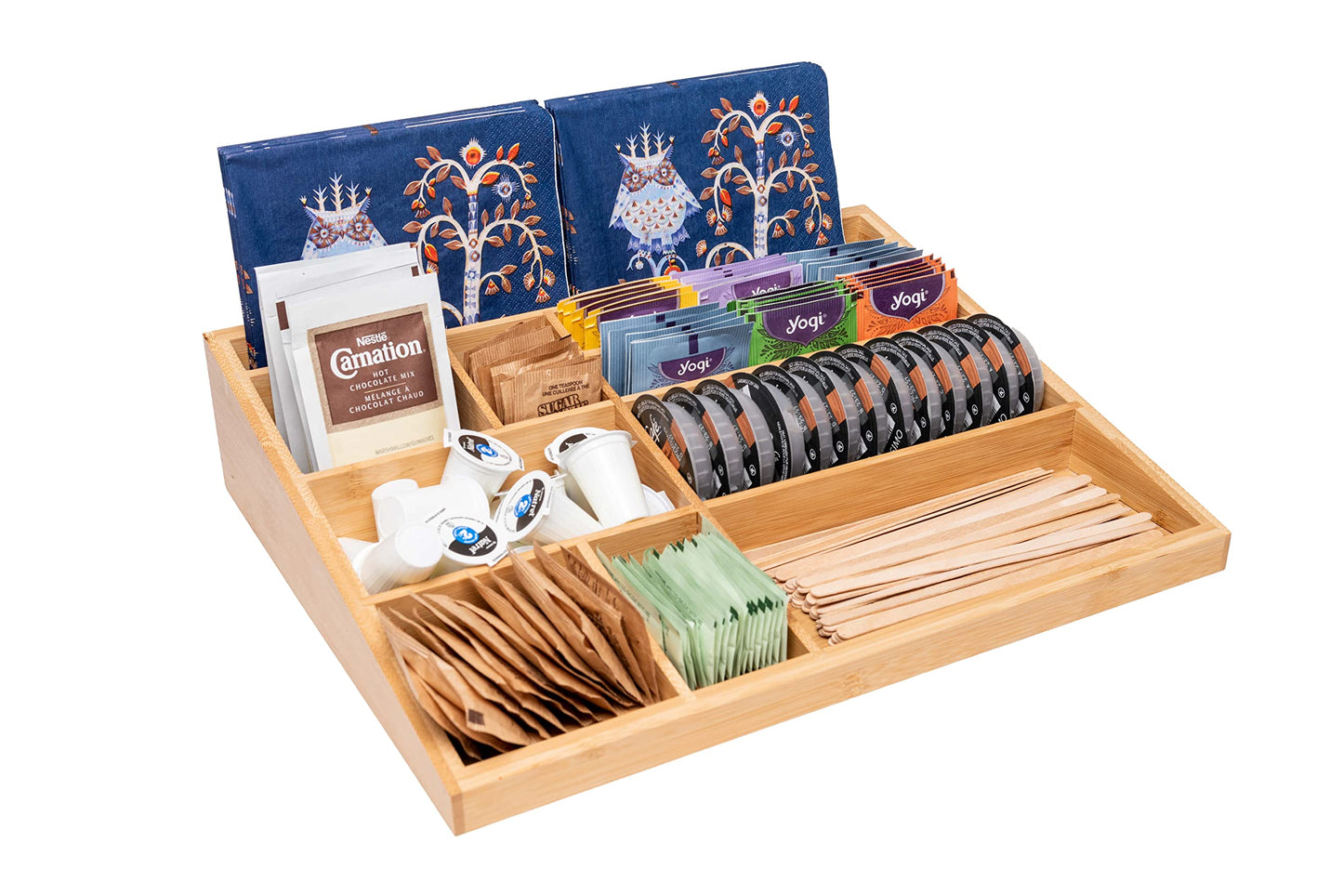 Theodore Bamboo Desktop Organizer – 10‑Compartment Natural Wood Storage Tray for Office, Home, Kitchen & Vanity – No Assembly, Water‑Resistant, Eco‑Friendly