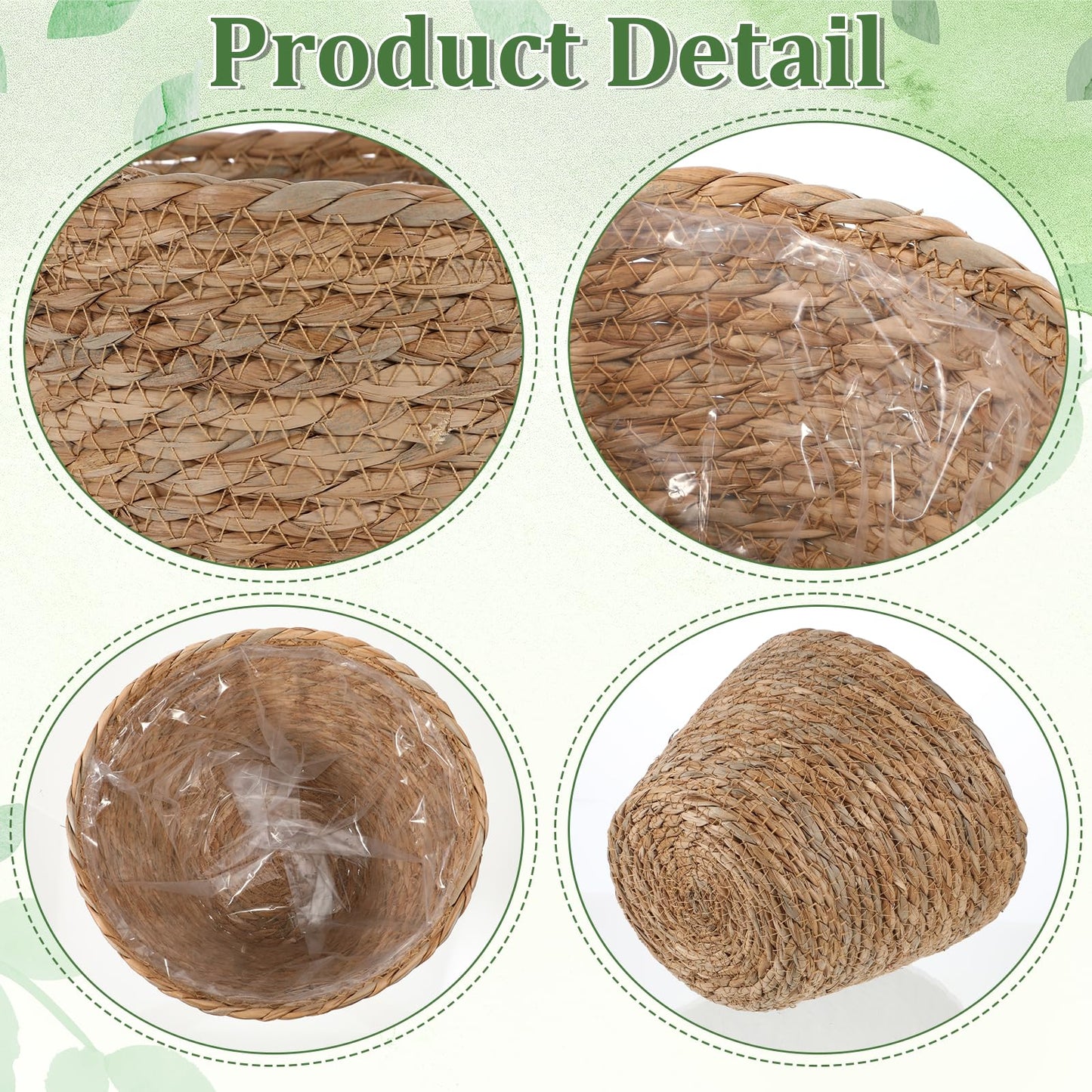 simarro 3 Pack Seagrass Planter Basket, 3 Sizes Stylish Plant Containers Flower Pots with Plastic Lining Woven Baskets for Plants Indoor and Outdoor