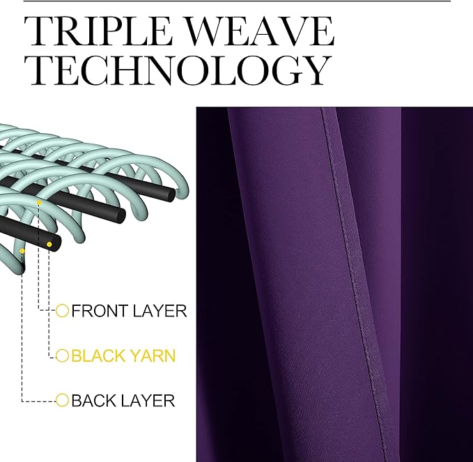 NICETOWN Royal Purple Blackout Curtains 102 inches Length for Living Room, 2 Panels, 55" Wide, Thermal Insulated Long Drapes for Large Window