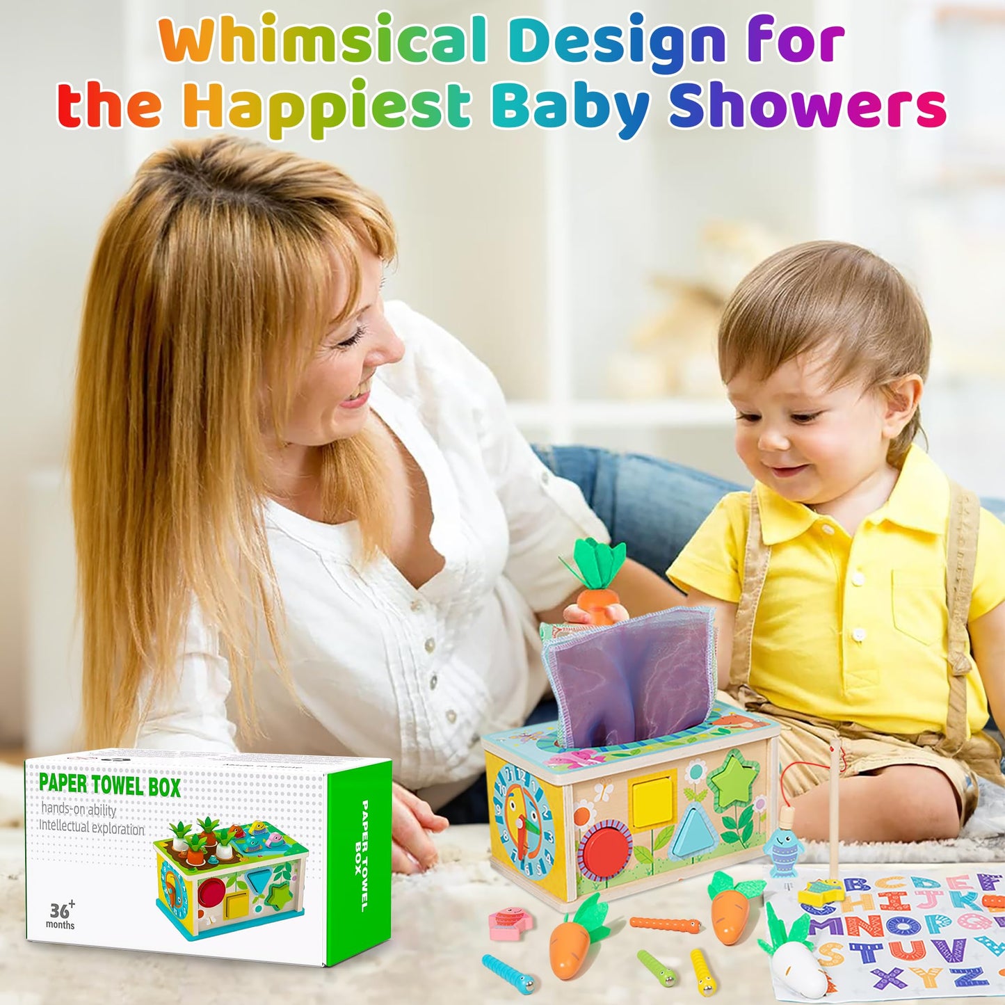 Montessori Baby Wooden Tissue Box Christmas Toy 6-in-1 Sensory Tissue Box Toy for Babies 36+ Months Developmental Toys for Babies, for 36+ Months