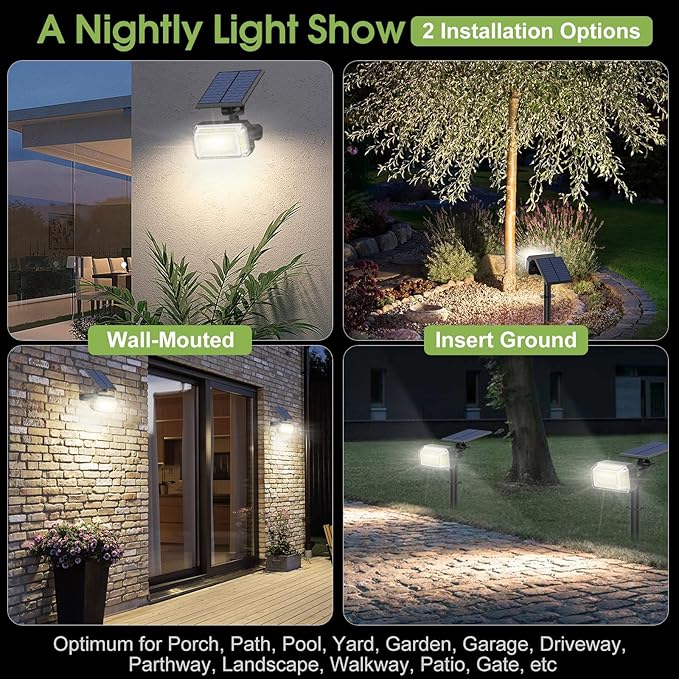 102 LED Solar Spot Lights Outdoor Waterproof IP65, Adjustable Landscape Spotlights, [2 Pack/4 Modes] Auto On/Off Solar Powered Flood Lights for Outside Yard Garden Wall Pathway (Cool White)