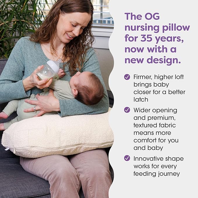 Boppy Nursing Pillow with Luxe Fabric Cover, Oatmeal Boucle, Larger, More Supportive Pillow for Breastfeeding and Bottle Feeding; Firmer and Higher Than Original, w/Premium Cover; JPMA Certified