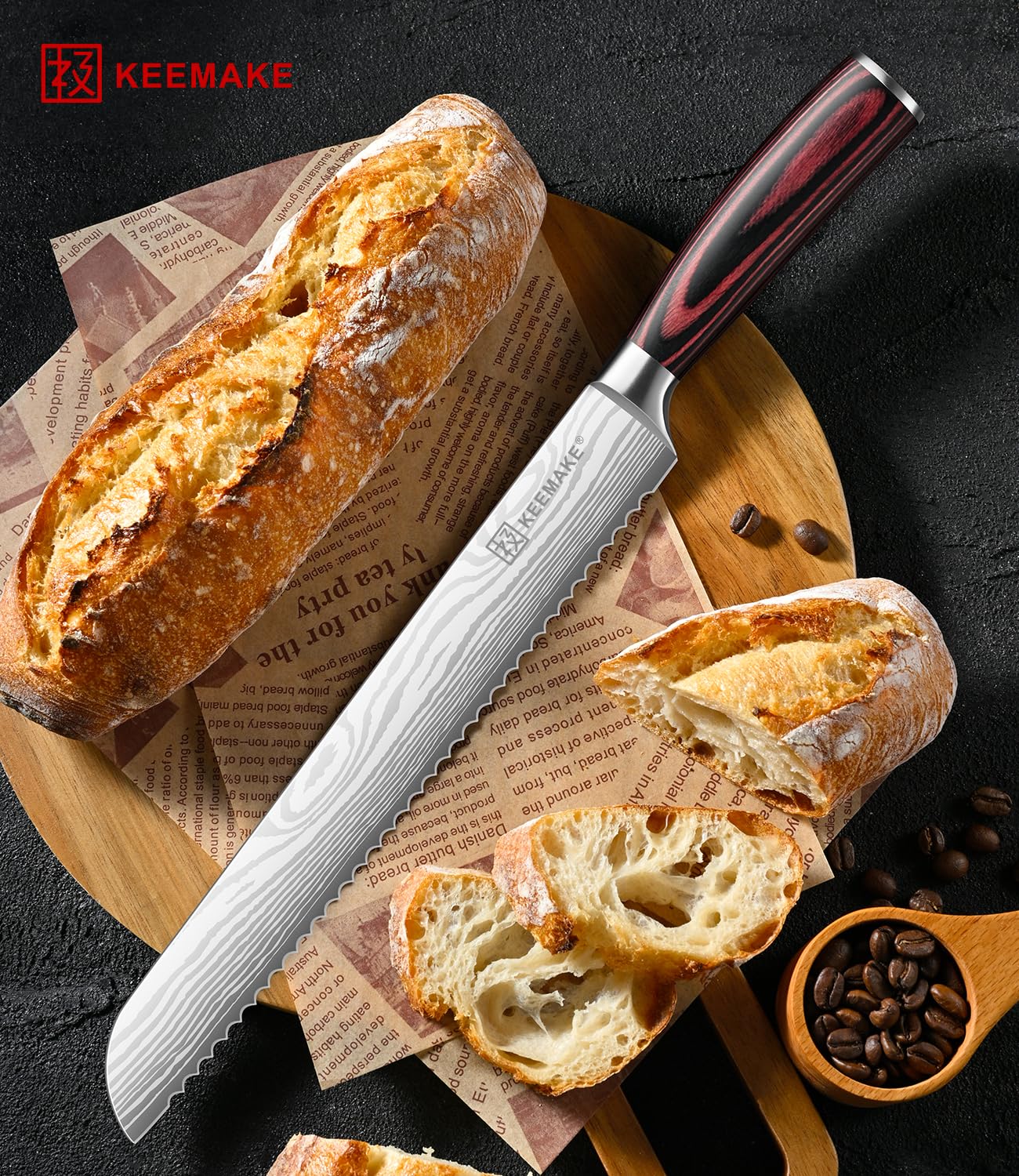 KEEMAKE 10 Inch Bread Knife for Homemade Bread - Ultra Sharp for Serrated Sourdough, Crusty Artisan Loaves, Bagels & Cake, High Carbon Stainless Steel Slicing Knife with Cover & Mom Gift Box