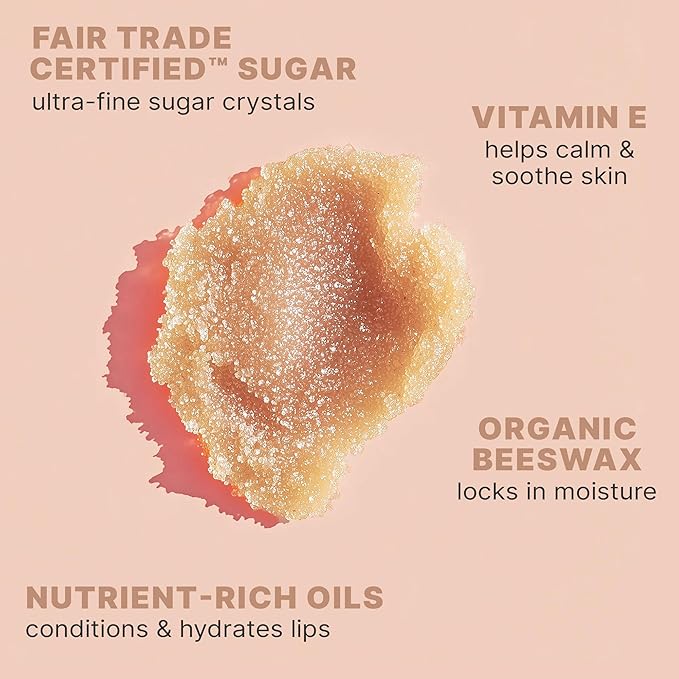 USDA Organic Lip Scrub - USA Made with Natural Ingredients, Lip Exfoliator, Moisturizing Lip Exfoliator Scrub for Dry Lips, Lip Scrubber Exfoliator & Sugar Scrub for Smooth Lips