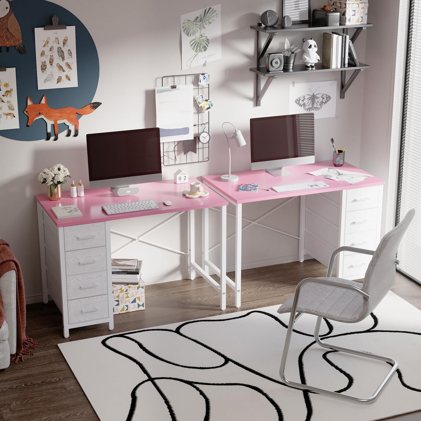 Pamray 32 Inch Computer Desk with 4 Drawers Small Office Desk for Home Bedroom Study Writing Simple Modern Computer Table Pink