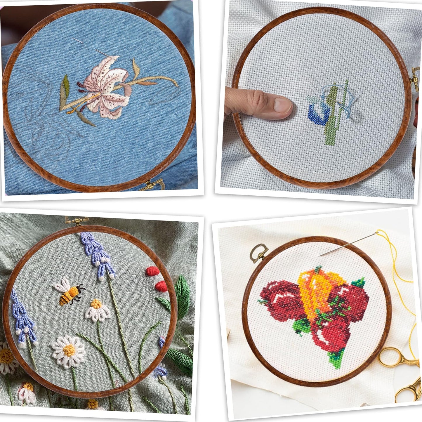 Oqqlin 15 Pcs Round Embroidery Hoops, 6 Inch Durable Imitated Wood Cross Stitch Hoop Ring Circle Rubber Embroidery Hoops Frame for Sewing, DIY, Craft, Hanging Ornaments Decor