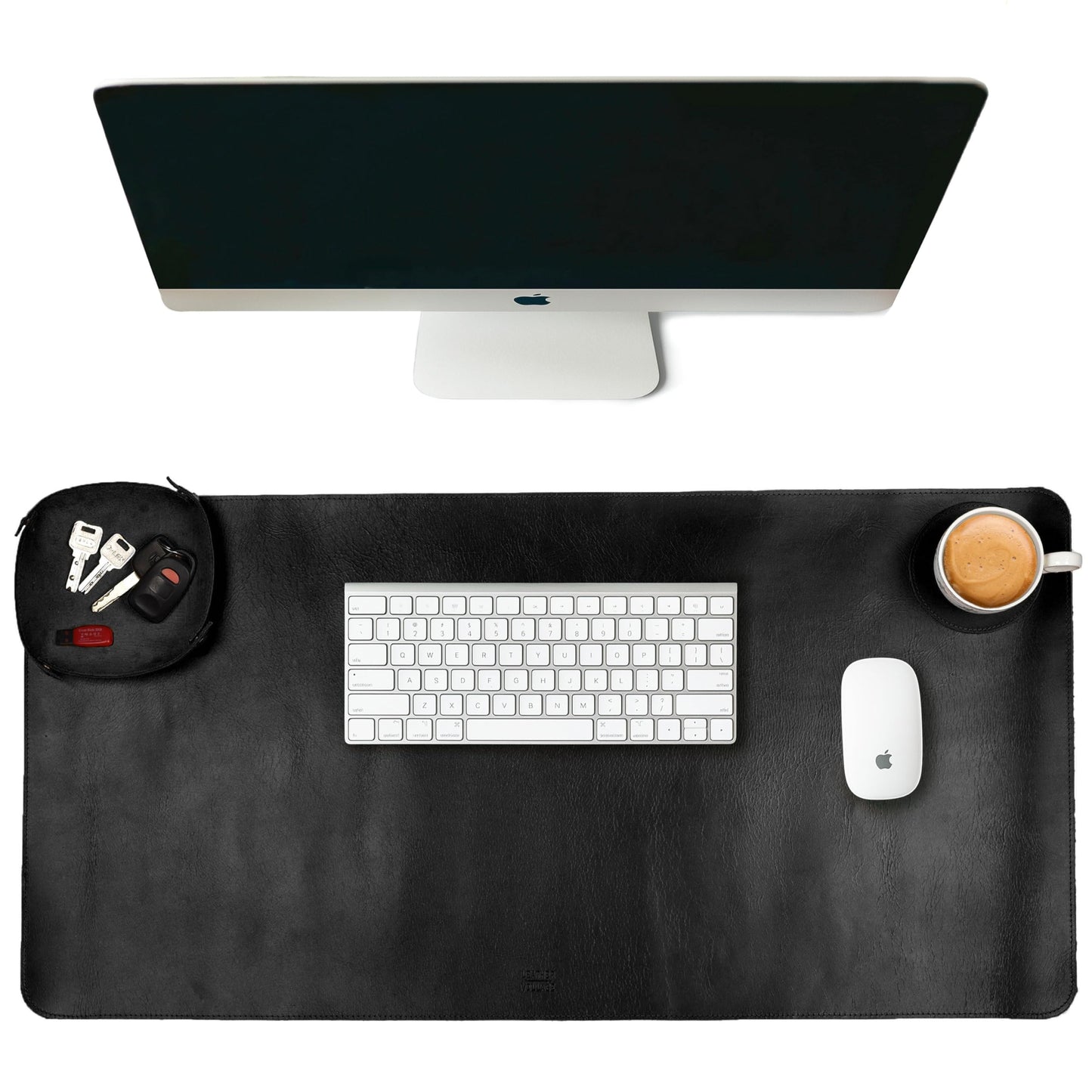 LEATHER VILLAGE Real Leather Desk Pad (3mm) Thick Double Layer Desk Mat Cover Blotter Large Full Grain Protector for Keyboard, Mouse & Laptop – Office Table Mat & Desktop Accessories–(32''x16'')-Black