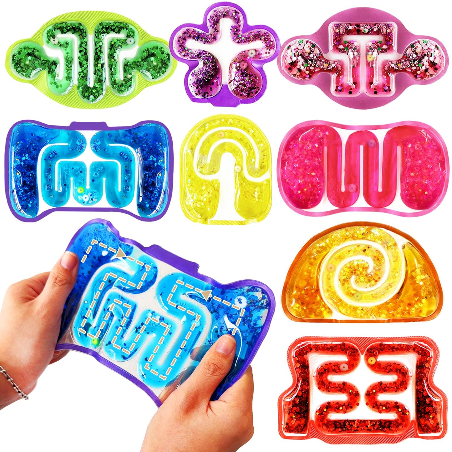 8 Pack Squeeze Fidget Toys for Kids,Squishy Sensory Tube with Maze Bead,Colorful Goo,Glitter Sequins,Stress Anxiety Relief Calming Toys for Easter Basket Stuffers Classroom Prizes